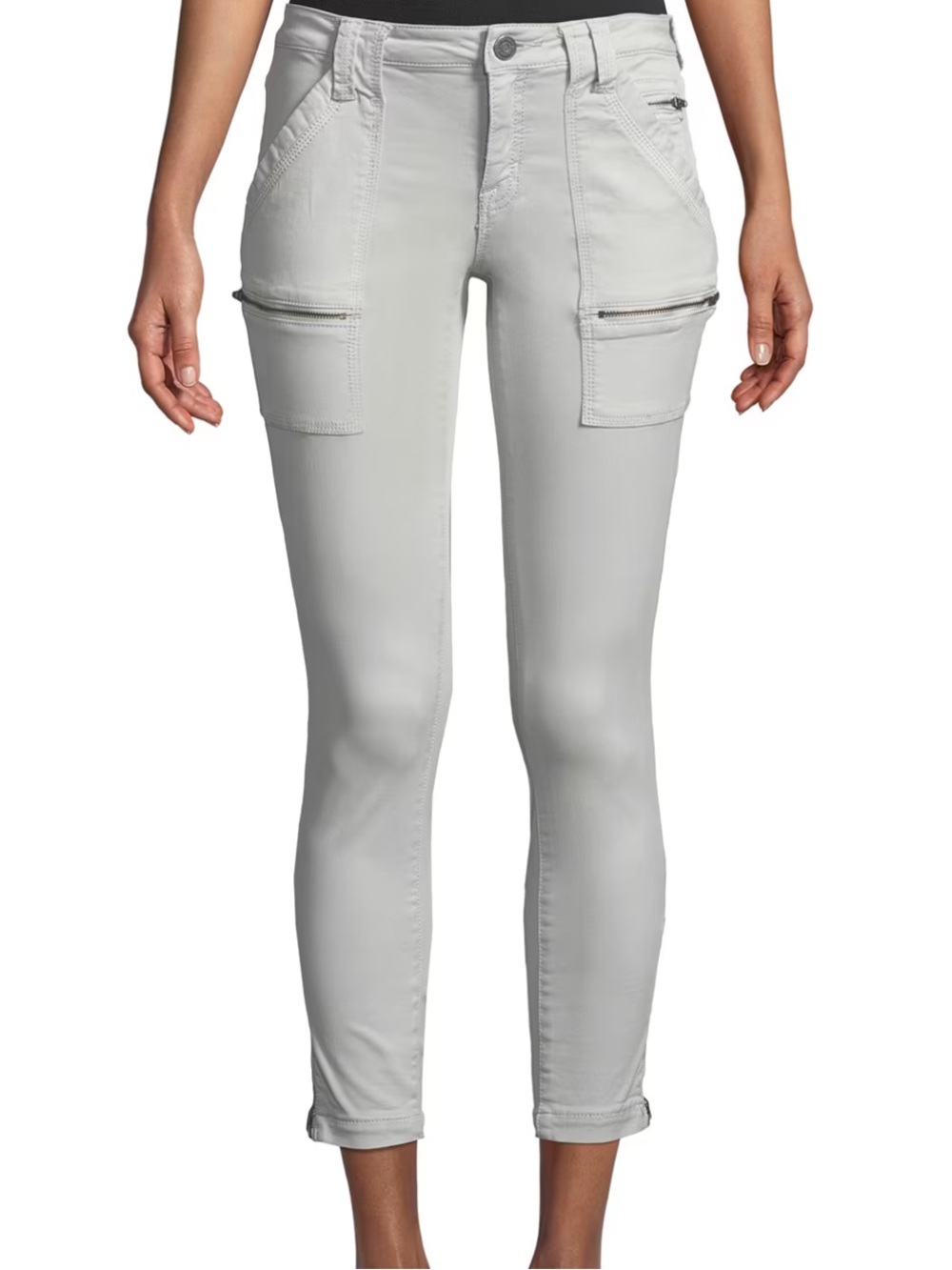 Joie Skinny Cargo Zip Jeans in Light Gray